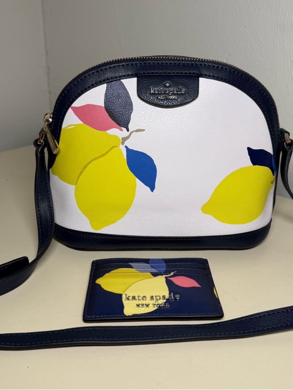 Kate Spade Leather Sylvia Lemon Zest Dome Crossbody Leather Bag W/Cardholder